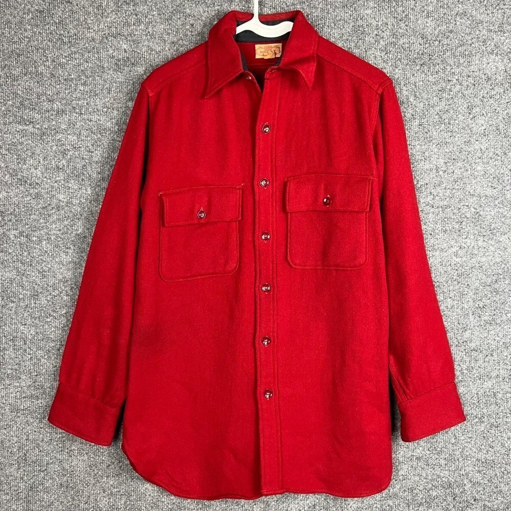 VINTAGE 1950’s Brent‎ Red Thick Wool Flannel Shirt Button down Size 15 Small?